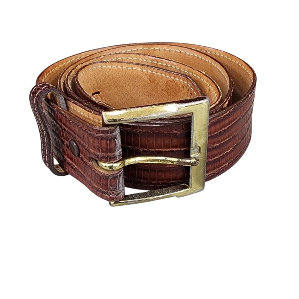 Vintage Justin Genuine Lizard Leather Belt Brown Size 36 USA Western Dress 252F